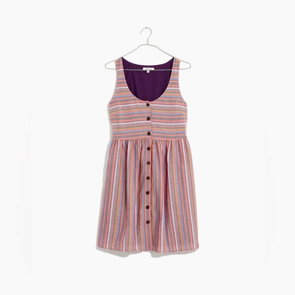 MADEWELL Scoopneck Tank Mini Dress‎ in Rainbow Stripe Women’s Size Small